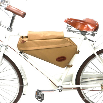 Tourbon triangle bike bag canvas and brown leather saddle bags/waterproof front frame bicycle triangle bag